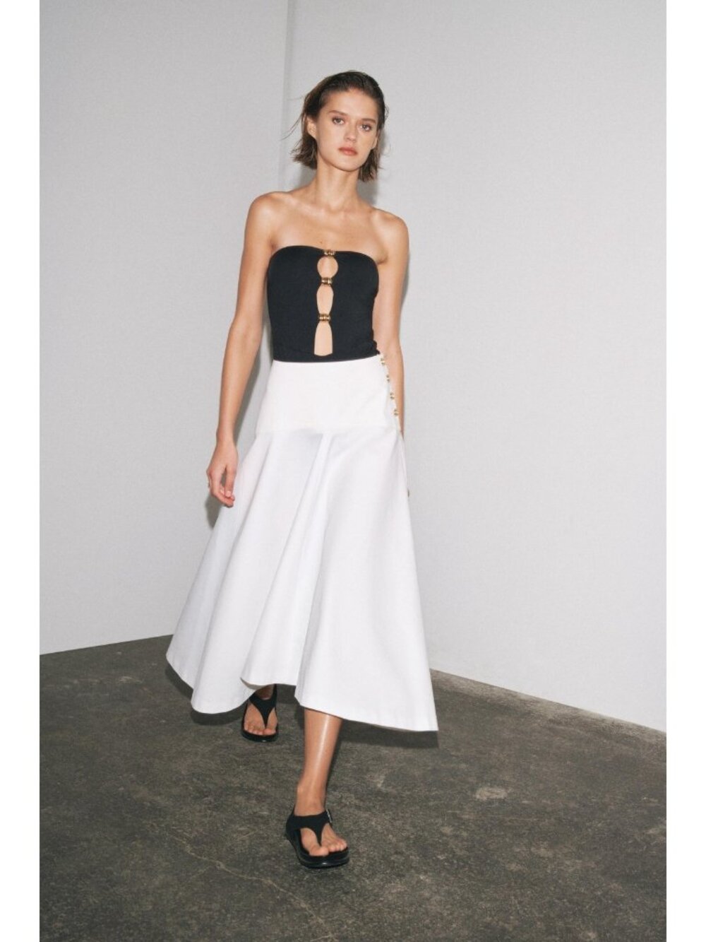 Zara Womens Skirt Flare Small White Midi A-Line Cotton button detail2914/672 NWT